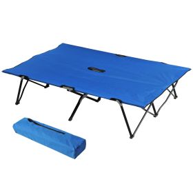 Outsunny 2 Person Folding Camping Cot for Adults, 50" Extra Wide Portable Sleeping Cot with Carry Bag, Elevated Camping Bed, Beach Hiking, Blue