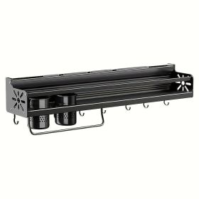 Wall Mounted Cutlery Rack And Camping Kitchen Rack With Spice Rack (Color: Black)