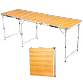 6ft Wood Grain Outdoor Folding Table Aluminum Alloy Rectangular 50kg Tri-fold Tabletop (Option: Wood grain color)